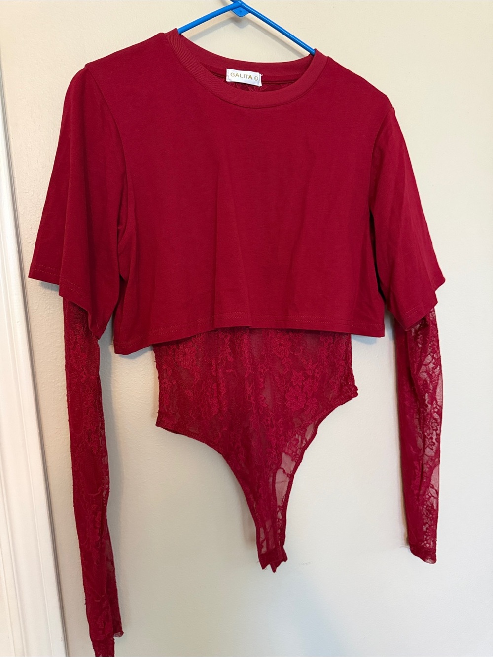 Wine Red Lace Bodysuit Crop Top